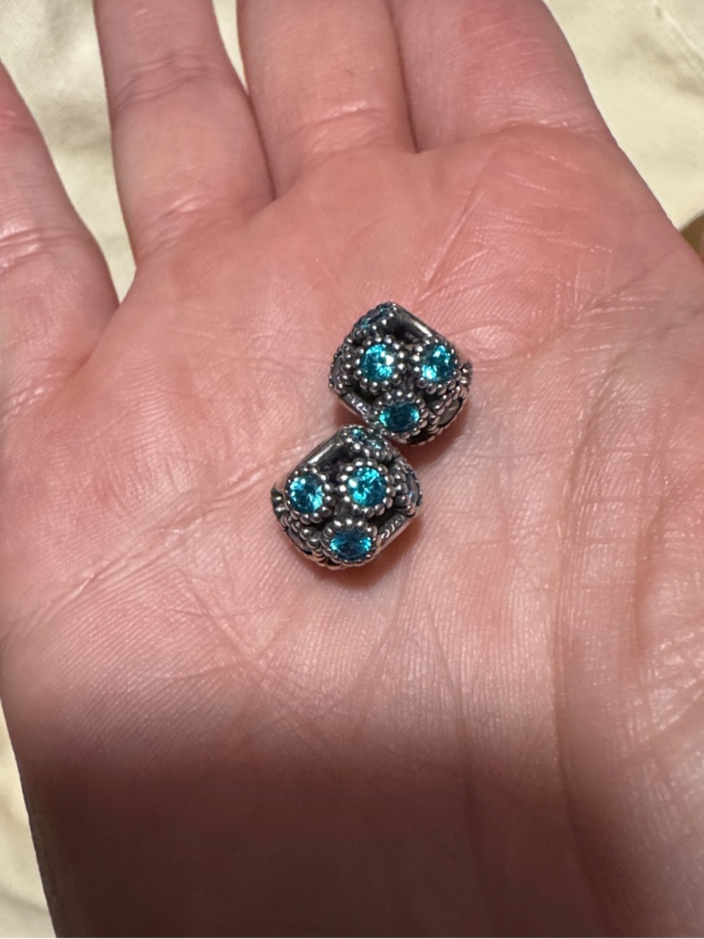 Retired Pandora Teal Openwork Sparkling Circles Charms set of 2